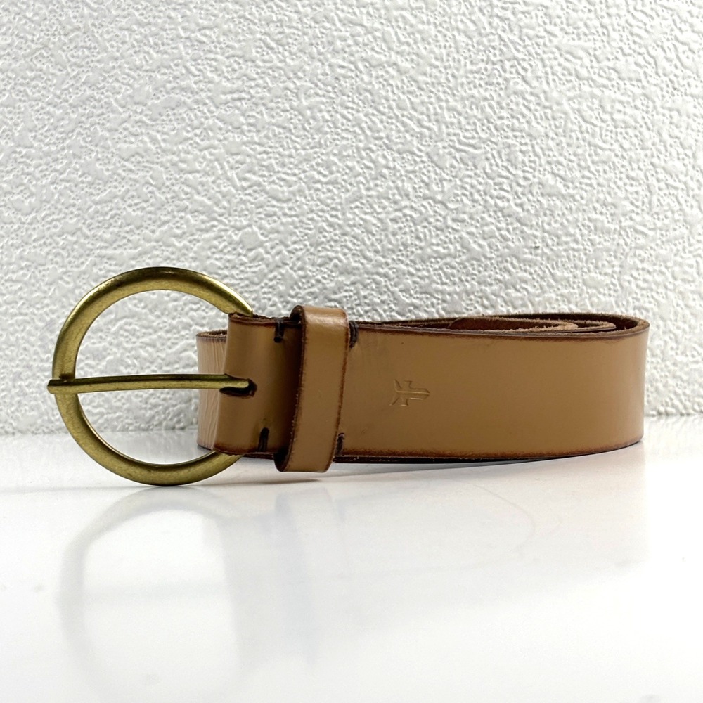 Frye Leather Belt Womens Large Tan Round Brass Buckle DG10406